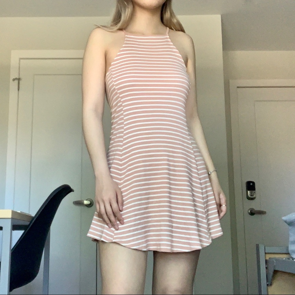 F21 Nude Striped Halter Dress